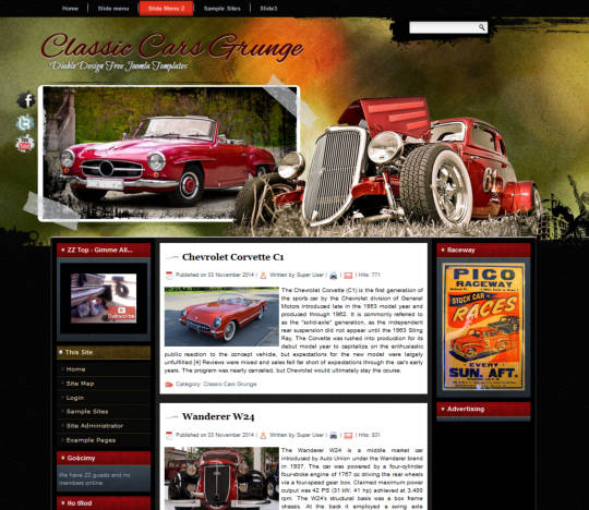 Шаблон DD Classic Cars Grunge для автомобильного сайта на Joomla