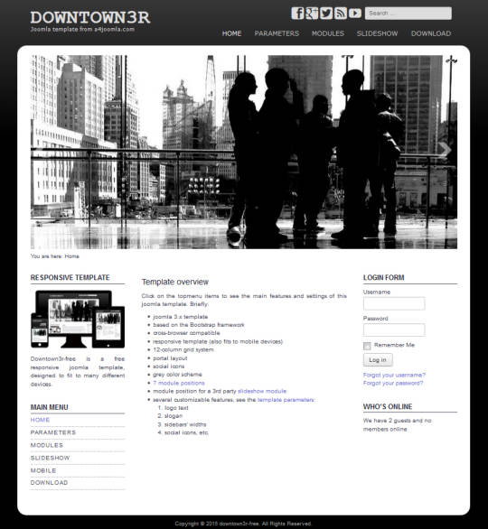 Downtown3R - черно-белый шаблон Joomla