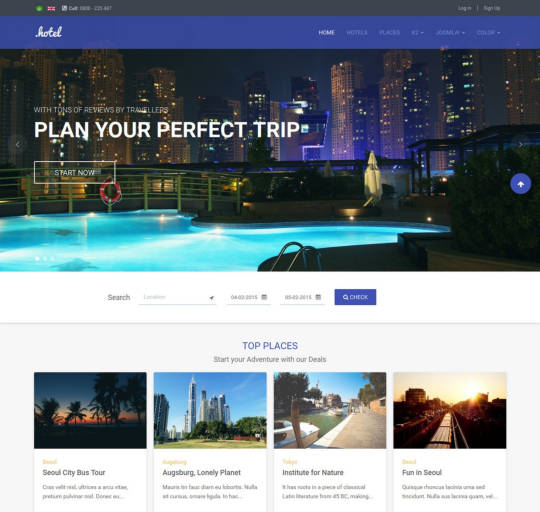Шаблон JA Hotel для сайта туристической тематики на Joomla 3