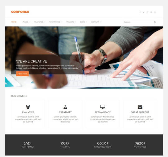 Шаблон JS Corporex для успешного бизнеса