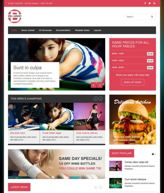 Шаблон VT Billiard для Joomla